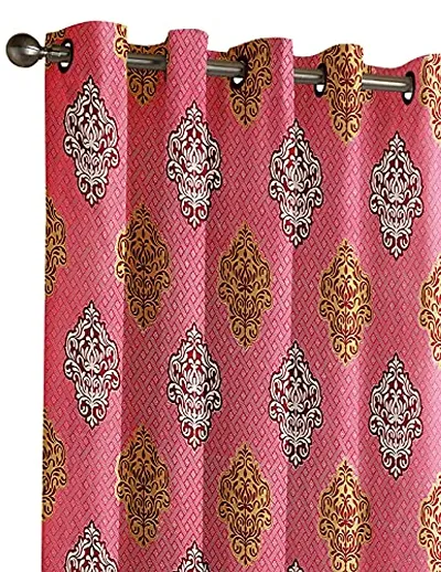 uniQ Decor Kart Attractive Floral Printed Pink Curtains for Window Set of 2 || 5ft