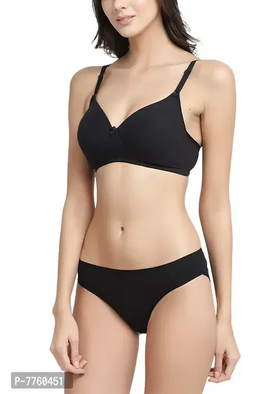 Inner Sense Organic Cotton Antimicrobial Women's Wire-Free Padded Bra & Panty Set Black-thumb3