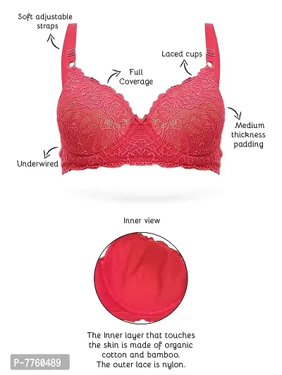 Inner Sense Organic Cotton Antimicrobial Women's Padded Underwired Lace Bra-thumb2