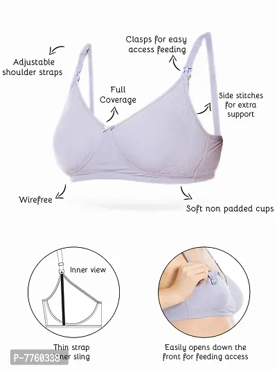 Inner Sense Women's Organic Cotton Antimicrobial Non Padded Non Wired Nursing Bra (Pack of 3)-thumb3