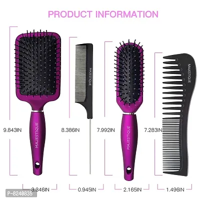 Majestique Hair Brush Set - Paddle Brush Detangler, Styling Brush, Tail Comb  Wide Tooth Comb Flat Hair Brush for Women  Men, Great on Wet or Dry Hair -Purple-thumb2