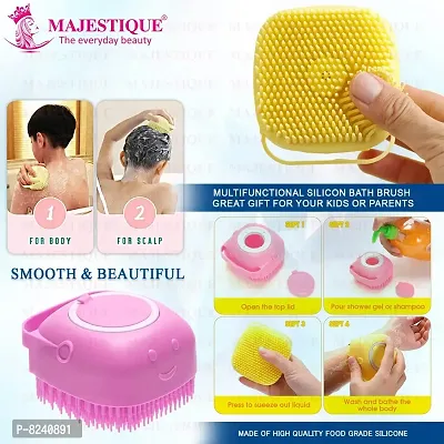 Majestique Silicone Loofah For Shower, Silicone Back Scrubber, Easy Clean Exfoliating Body Loofah, Suitable for All Kinds of Skin Cleaning Women Men Pet For Use In Shower Brush (Multicolor)-thumb2