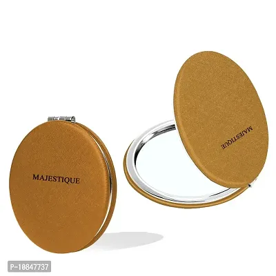 MAJESTIQUE Professional Pocket Makeup Mirror, 1X/2X Magnifying Foldable Mirror with Compact Size, Portable for Handbag, Purse, Pocket Round 1 Pcs - Bronze