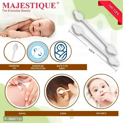 Majestique Baby Safety Cotton Swab &ndash; 100% Organic Soft  Gentle Tip for Cleaning &ndash; Ideal for Babies  Adults Makeup Removal  More, Bamboo Cotton Swabs - 80-Swabs for Baby / 100-Swabs for Adults-thumb2