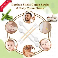Majestique Baby Safety Cotton Swab &ndash; 100% Organic Soft  Gentle Tip for Cleaning &ndash; Ideal for Babies  Adults Makeup Removal  More, Bamboo Cotton Swabs - 80-Swabs for Baby / 100-Swabs for Adults-thumb2