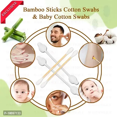 Majestique Baby Safety Cotton Swab &ndash; 100% Organic Soft  Gentle Tip for Cleaning &ndash; Ideal for Babies  Adults Makeup Removal  More, Bamboo Cotton Swabs - 80-Swabs for Baby / 100-Swabs for Adults-thumb3