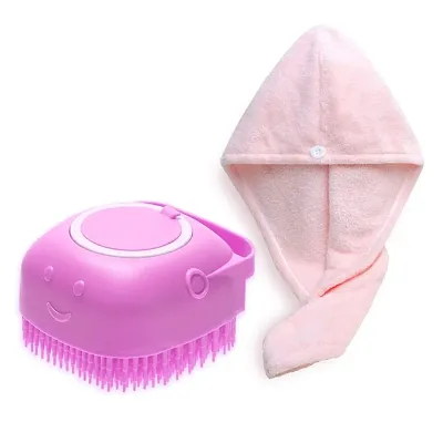 Majestique 2Pcs Set - Super Soft Microfiber Towel Wrap  Gentle Silicone Brush for Deep Cleansing, Perfect for Spa Days, or Home Use - Color May Vary