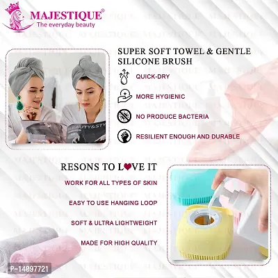 Majestique 2Pcs Set - Super Soft Microfiber Towel Wrap  Gentle Silicone Brush for Deep Cleansing, Perfect for Spa Days, or Home Use - Color May Vary-thumb3