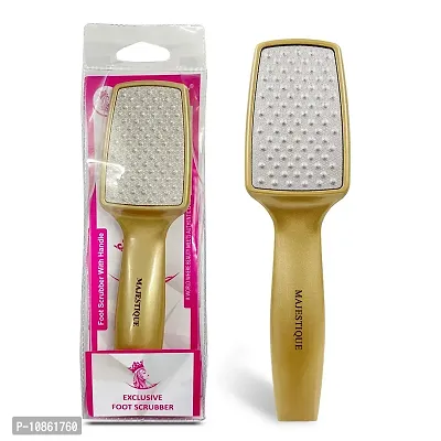MAJESTIQUE Pedicure Foot File, Professional Callus Remover, Skin Scrubber for Dead Skin, Leg Cleaning Products, No Risk of Injury, Laser-Cut Stainless Steel Scrubber, Multi-Usage - Gold-thumb0