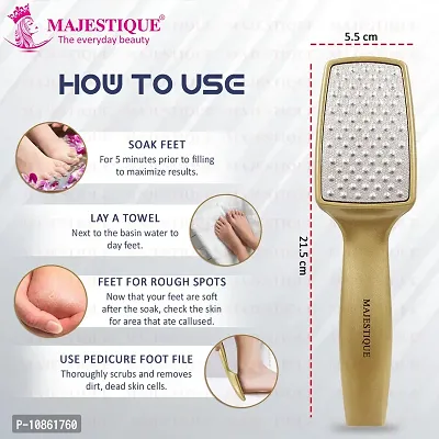 MAJESTIQUE Pedicure Foot File, Professional Callus Remover, Skin Scrubber for Dead Skin, Leg Cleaning Products, No Risk of Injury, Laser-Cut Stainless Steel Scrubber, Multi-Usage - Gold-thumb2