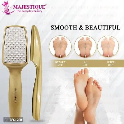 MAJESTIQUE Pedicure Foot File, Professional Callus Remover, Skin Scrubber for Dead Skin, Leg Cleaning Products, No Risk of Injury, Laser-Cut Stainless Steel Scrubber, Multi-Usage - Gold-thumb5