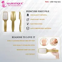 MAJESTIQUE Pedicure Foot File, Professional Callus Remover, Skin Scrubber for Dead Skin, Leg Cleaning Products, No Risk of Injury, Laser-Cut Stainless Steel Scrubber, Multi-Usage - Gold-thumb3