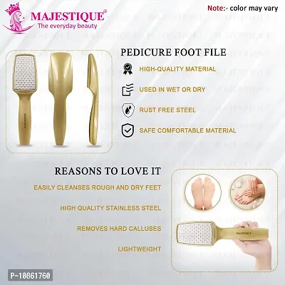 MAJESTIQUE Pedicure Foot File, Professional Callus Remover, Skin Scrubber for Dead Skin, Leg Cleaning Products, No Risk of Injury, Laser-Cut Stainless Steel Scrubber, Multi-Usage - Gold-thumb4