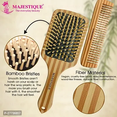 Majestique Paddle Detangling Hair Brush with Comb, Bamboo Bristles, Fiber Made, Wet or Dry Use for All Hair Types - 2Pcs-thumb3