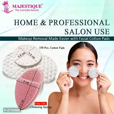 Majestique Premium Make-Up Removal Round Cotton Pads, Organic Double Sided Layered Pads with Reusable Face Sponge - 101Pcs/1 Box-thumb3