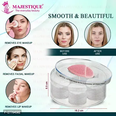 Majestique Premium Make-Up Removal Round Cotton Pads, Organic Double Sided Layered Pads with Reusable Face Sponge - 101Pcs/1 Box-thumb5