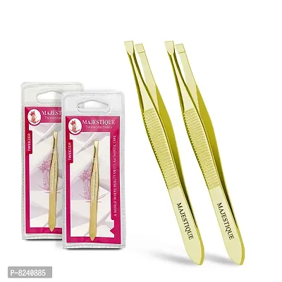 Eyebrow Pluker Tweezers for Women and Men By Majestique Twiser Eyebrows | Twizzer Tools for Ingrown Hair and Splinters | Professional Facial Twizzer Tools for Eyebrows and Hair Plucker Removal - Gold 2Pcs-thumb0