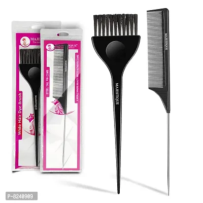 Majestique Wide Dye Hair Coloring Brush with Tail Pin Hair Comb, Long Tail Hair Dye Color Brush - Hair Color Brush, Hair Dye Brush Colouring Applicator Brush Perfect for Women and Men - Pack of 2-thumb0
