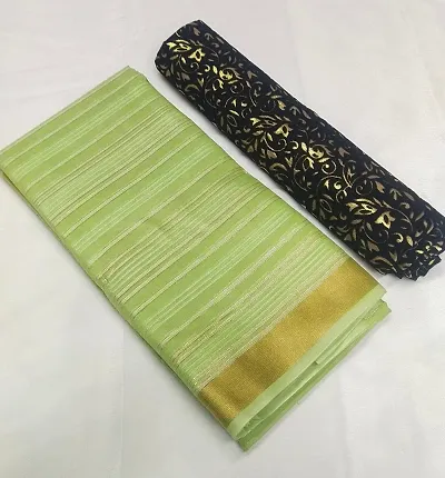 Classic Chiffon Striped Saree with Blouse piece