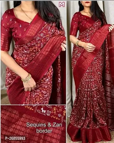 Classic Cotton Blend Printed Saree with Blouse piece-thumb0