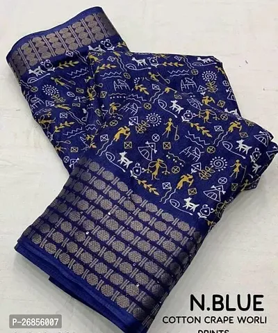 Classic Cotton Blend Printed Saree with Blouse piece-thumb0