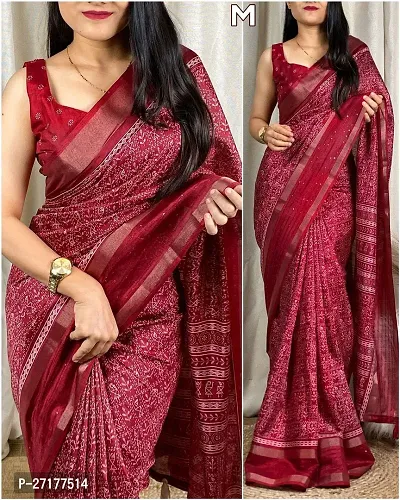 Classic Silk Cotton Saree with Blouse piece for Women-thumb0