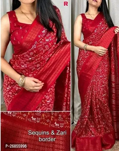 Classic Cotton Blend Printed Saree with Blouse piece