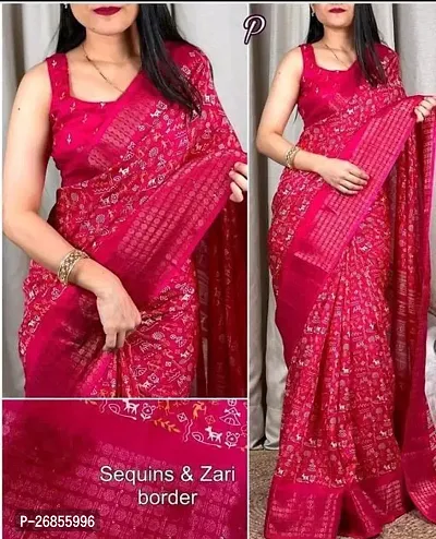 Classic Cotton Blend Printed Saree with Blouse piece