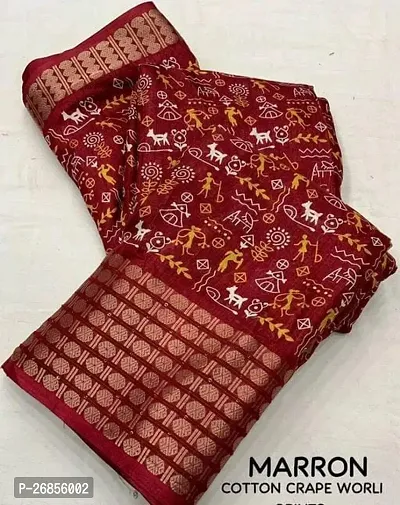 Classic Cotton Blend Printed Saree with Blouse piece-thumb0