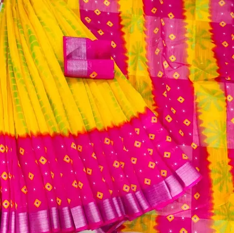 Bandhani Cotton Printed Sarees With Blouse Piece