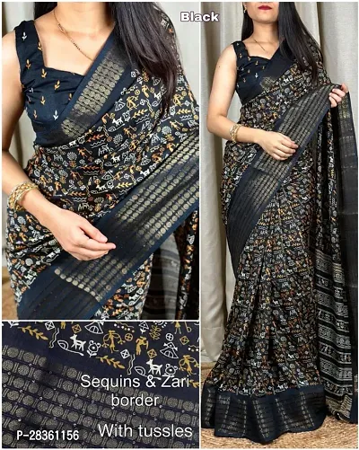 Soft Cotton Kalamkari Print Saree With Running Blouse Piece