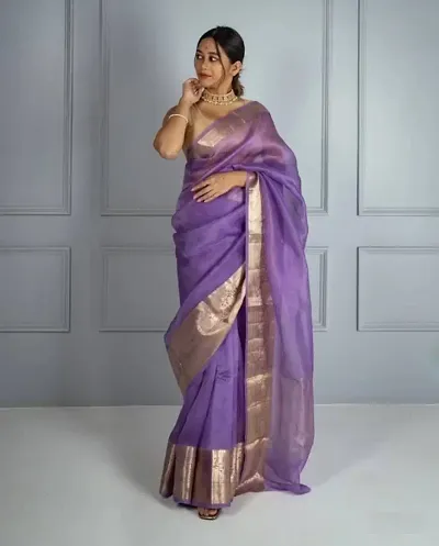 Chiffon Zari Border Saree With Blouse Piece