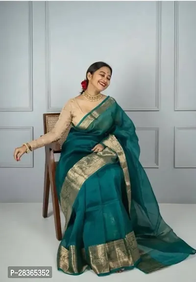 Chiffon Zari Border Saree With Blouse Piece-thumb0