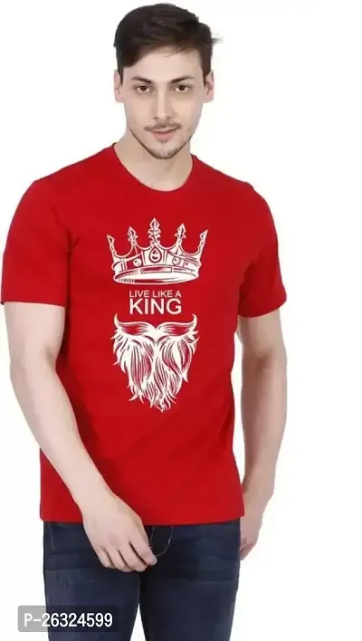 Comfortable Red Cotton Blend Printed Tees For Men-thumb0