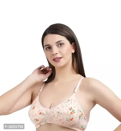 Stylish Peach Cotton Blend Printed Bra For Women-thumb0