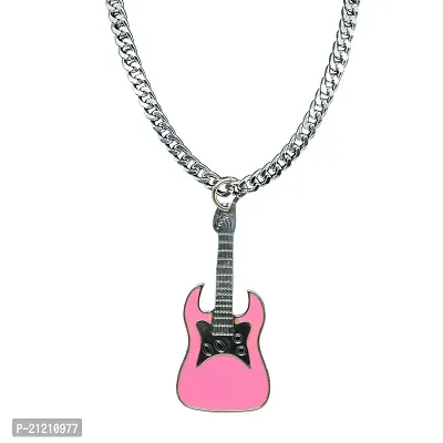 Alluring Pink Stainless Steel Ruby Chain With Pendant For Men