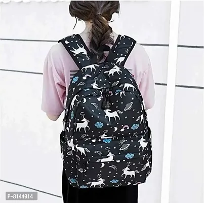 Canvas School Backpack for Girl,Black And Blue Casual Travel Daypack