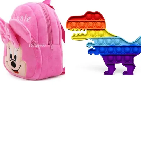 Cartoon Print Soft Material School Bag with Pop It Toys