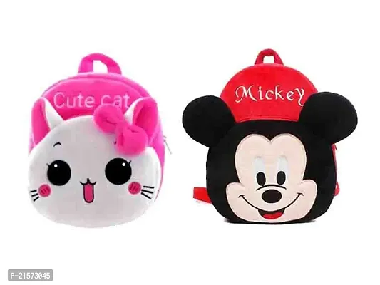 SAMAYRA Cute cat  Mickey Red Down Combo Kids School Bag Cute Backpacks for Girls/Boys/Animal Cartoon Mini Travel Bag Backpack for Kids Girl Boy 2-6 Years