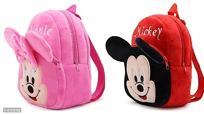 SAMAYRA Pink Minnie  Mickey Red Down Combo Kids School Bag Cute Backpacks for Girls/Boys/Animal Cartoon Mini Travel Bag Backpack for Kids Girl Boy 2-6 Years
