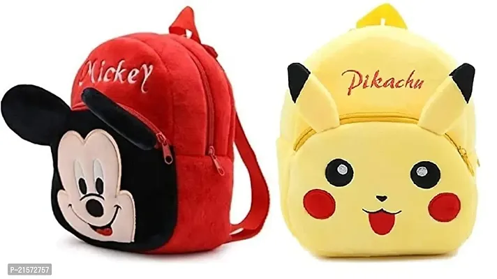 SAMAYRA Mickey  Pikachu Combo Kids School Bag Cute Backpacks for Girls/Boys/Animal Cartoon Mini Travel Bag Backpack for Kids Girl Boy 2-6 Years-thumb0