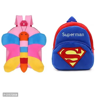 SAMAYRA Butterfly  Superman Combo Kids School Bag Cute Backpacks for Girls/Boys/Animal Cartoon Mini Travel Bag Backpack for Kids Girl Boy 2-6 Years