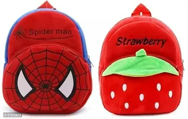 SAMAYRA Spider Red  Stawarry Combo Kids School Bag Cute Backpacks for Girls/Boys/Animal Cartoon Mini Travel Bag Backpack for Kids Girl Boy 2-6 Years