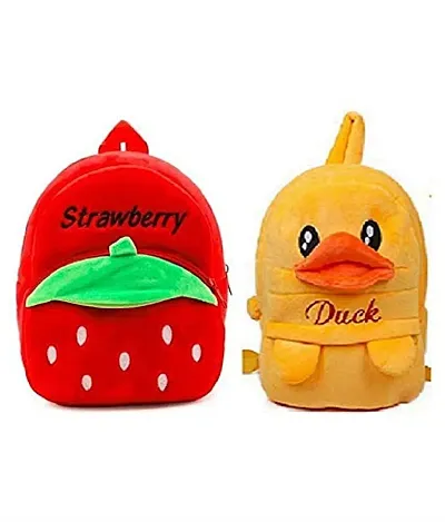 Kamview Soft Plush Backpacks Cartoon School Bag For Kids Boys Girls Baby (Red Strawberry & Yellow Duck, 2-5 Years)