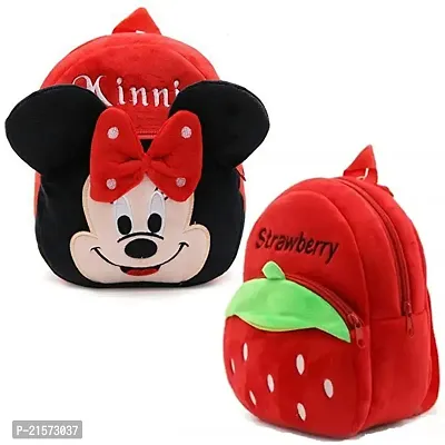 SAMAYRA Minnie Red  Stawarry Combo Kids School Bag Cute Backpacks for Girls/Boys/Animal Cartoon Mini Travel Bag Backpack for Kids Girl Boy 2-6 Years-thumb0