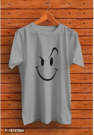 SAMAYRA SMILEY DESIGN PRINTED T-SHIRT GREY