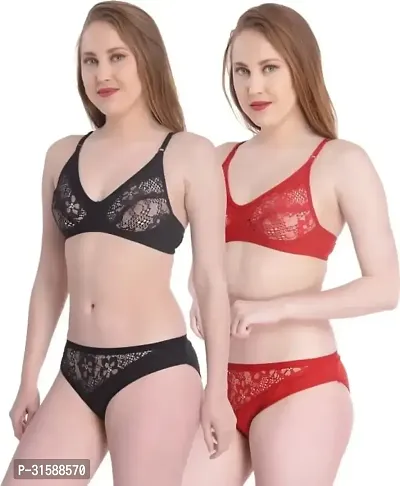 Latest lace Blend Bra Panty Set for Women (Combo of 2 set )-thumb2