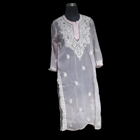 Stylish Chikan Embroidery Georgette Straight Kurta