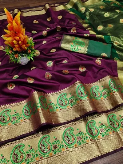 Silk Cotton Zari Jacquard Weaving Sarees with Blouse piece