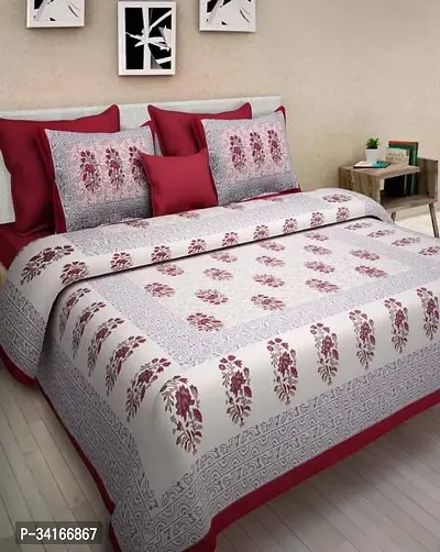 Comfortable Cotton Jaipuri Printed King Bedsheet with Pillow Covers-thumb0